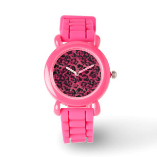 Ljusfläckig rosa och svart leopard armbandsur