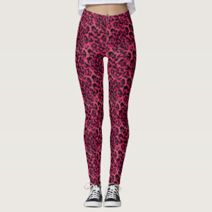 Ljusfläckig rosa och svart leopard leggings