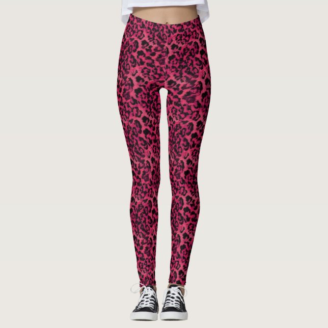 Ljusfläckig rosa och svart leopard leggings (Framsida)