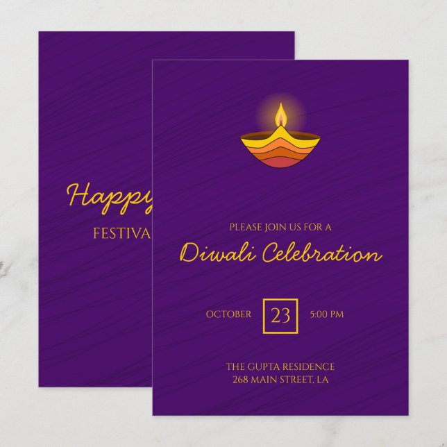 Ljusflamma på Lila Inbjudningar (Fram/baksida)