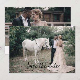 Ljusfoto för Vågrät vintage Script Spara Datumet