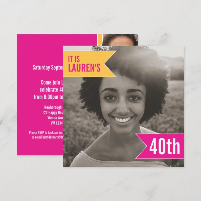 Ljusfotomall för 40-årsdag party inbjudningar (Fram/baksida)
