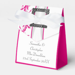 Ljusfuchsia rosa Damask vit snöre bröllop Presentaskar