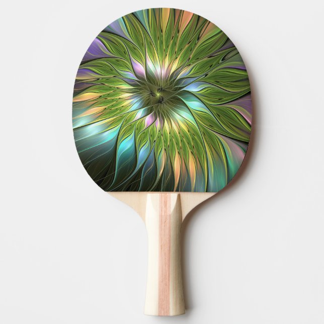 Ljusfull Fantasiblomma Fraktal Konst Pingisracket (Framsidan)