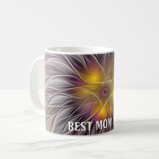 Ljusfull Färgrik Blomma Abstrakt Fraktal Bästa Mam Kaffemugg (Framsida vänster)