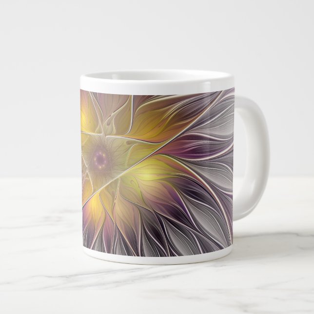 Ljusfull färgrik blomma, Abstrakt modern fraktal Jumbo Mugg (Framsida höger)