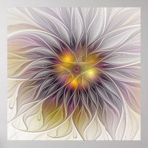 Ljusfull färgrik blomma, abstrakt modern fraktal poster