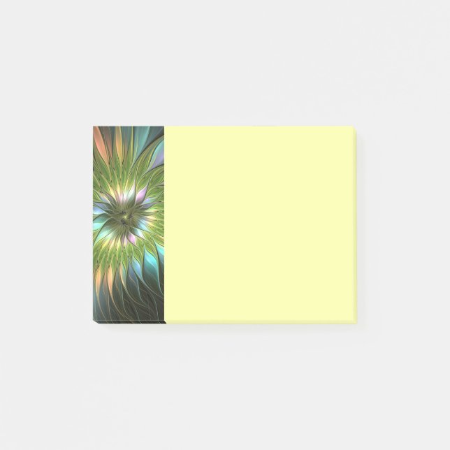 Ljusfull färgrik fantasiblomma fraktal konst post-it block (Framsida)