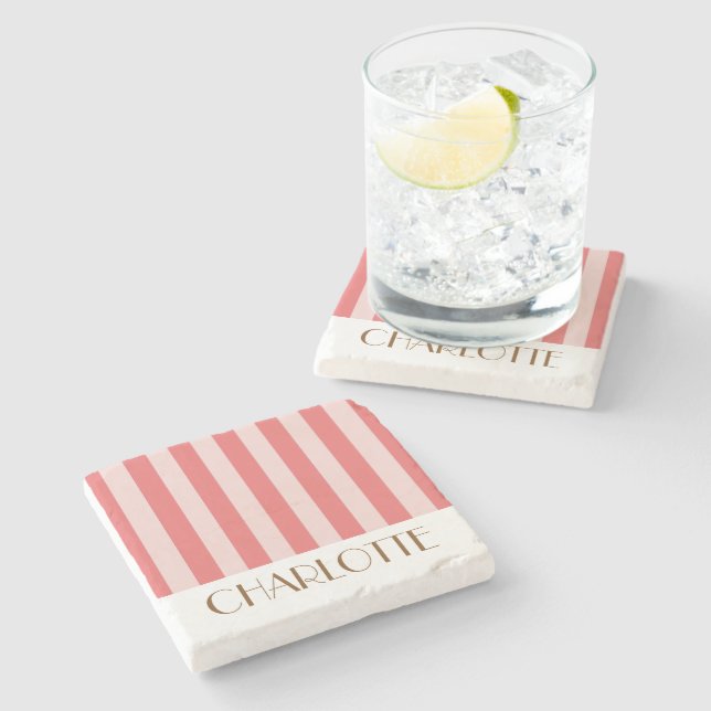 Ljusfulla Färgglada Ränder rosa Trendig Bröllop Stenunderlägg (Sidan)