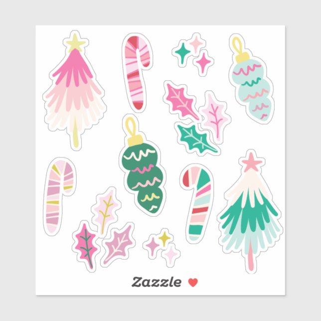 Ljusfullt Whimsical julillustrationer Klistermärken (Ark)