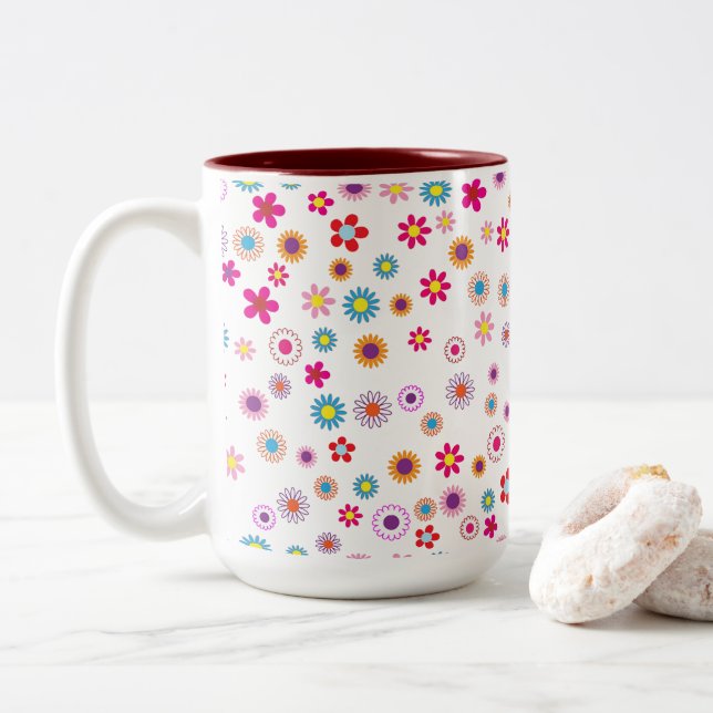 Ljusgeometrisk Blommigt 2 ton LG Mugg (Med munk)