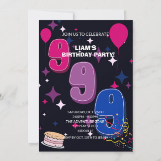 Ljusglad 9-års födelsedag | Rosa Blått Konfetti Inbjudningar