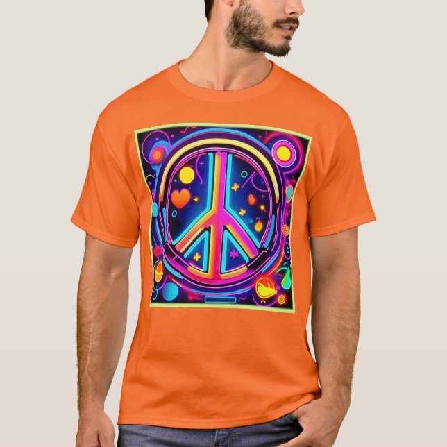 Ljusglad Fredstecken Design T Shirt (Framsida)