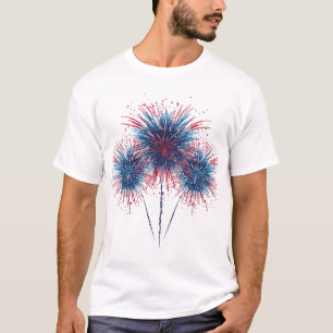 Ljusglad röd och blå fyrverkeriexplosion Grafisk k T Shirt