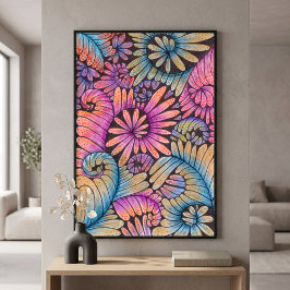 Ljusglada Psykedelisk Boho Abstrakt Blommig Virvla Poster