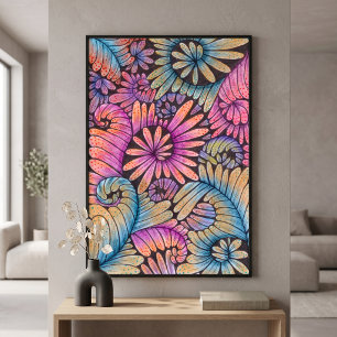 Ljusglada Psykedelisk Boho Abstrakt Blommig Virvla Poster