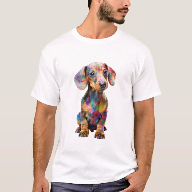 Ljusglada Psykedeliska Färgrika Dachshund-män T Shirt (Framsida)