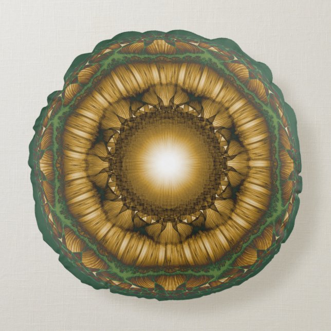 Ljusglänsande blommigt fractal mönster rund kudde (Framsidan)