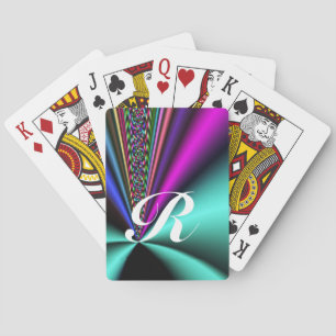 Ljusglänsande färgrika fraktalstrålar med monogram casinokort