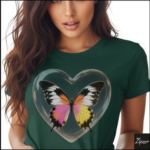 Ljusglänsande Fjäril Glansigt Hjärta Popkonst T Shirt