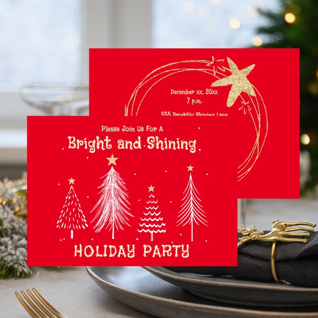 Ljusglänsande julfest  julkort (Bright and Shining Christmas Holiday Party - Red)