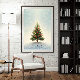 Ljusglänsande julgransaffisch poster