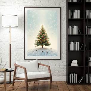 Ljusglänsande julgransaffisch poster