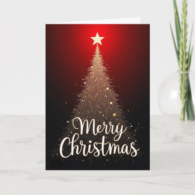 Ljusglänsande julkort med glitterträd kort (Framsida)