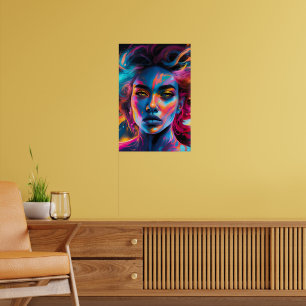 Ljusglänsande Psykedelisk Kvinna Ansikte Poster