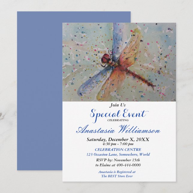 LJUSGLANSFULLA DRAGONFLYTJUVANS INVITATION INBJUDNINGAR (Fram/baksida)