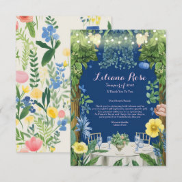 Ljusglittrande Blå Blommig Trädgård Bröllopsfest Tack Kort