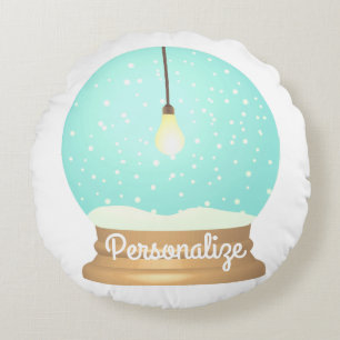 Ljusglödlampa, snö-globe, söt blå gult vinter rund kudde