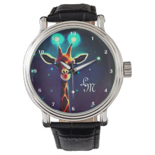 Ljusglowing Light Giraffe Galaxy Stars Mörk blått Armbandsur