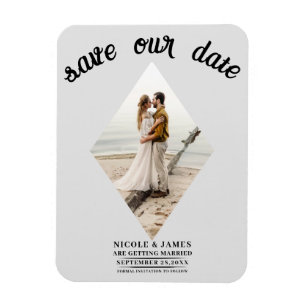 Ljusgrå diamantfoto bröllop Save the Date Magnet