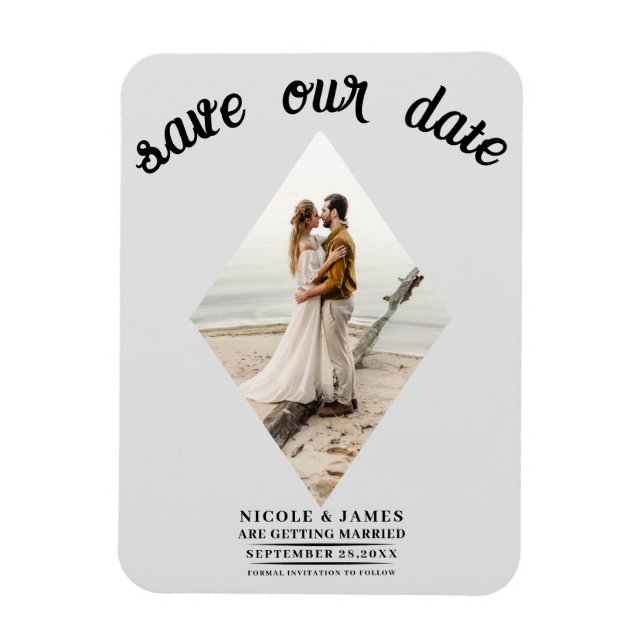 Ljusgrå diamantfoto bröllop Save the Date Magnet (Vertikal)