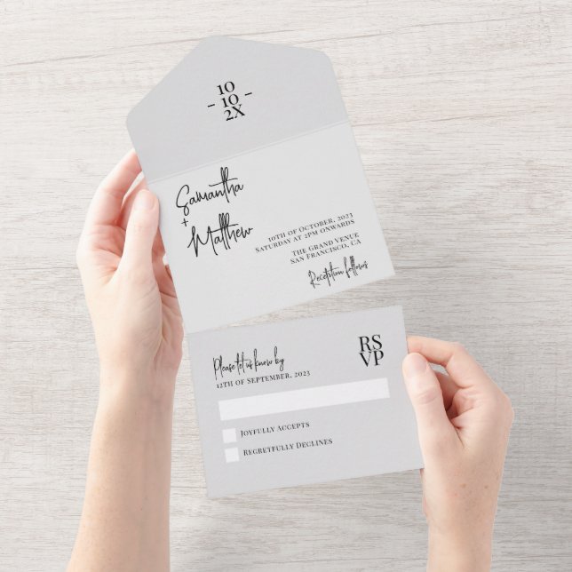 Ljusgrå Enkel Rustik Minimalistisk Bröllop (Avrivbar del)