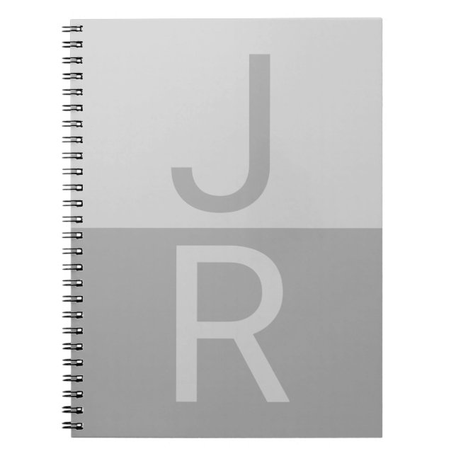 Ljusgrå & Grå Moderna Initialer Monogram Anteckningsbok (Framsidan)