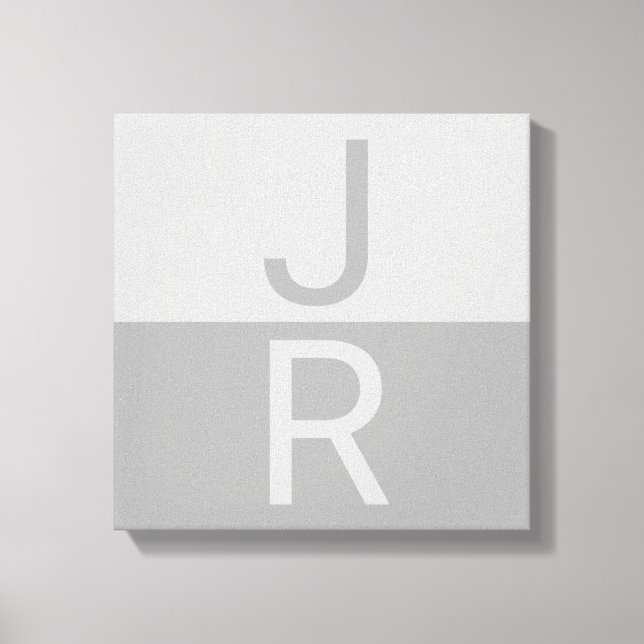 Ljusgrå & Grå Moderna Initialer Monogram Canvastryck (Framsida)