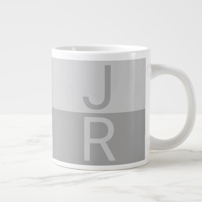 Ljusgrå & Grå Moderna Initialer Monogram Jumbo Mugg (Höger)