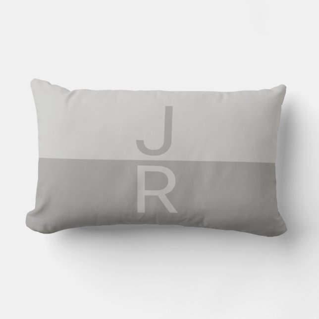 Ljusgrå & Grå Moderna Initialer Monogram Lumbarkudde (Framsida)