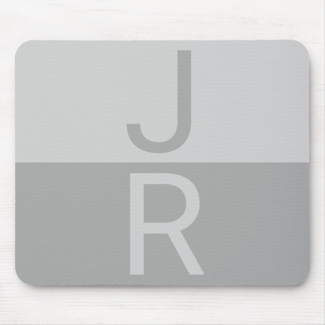 Ljusgrå & Grå Moderna Initialer Monogram Musmatta (Framsidan)