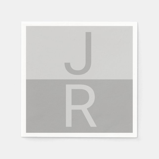 Ljusgrå & Grå Moderna Initialer Monogram Pappersservett (Framsidan)