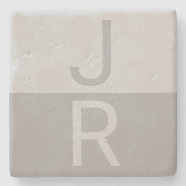 Ljusgrå & Grå Moderna Initialer Monogram Stenunderlägg (Framsidan)