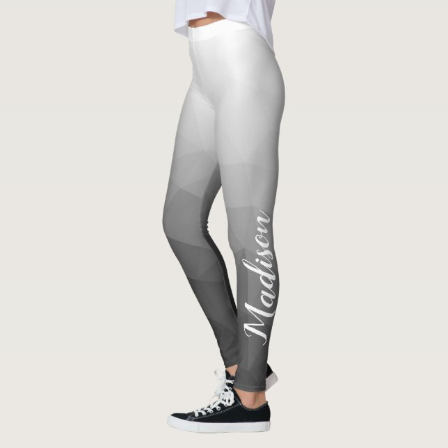 Ljusgrå Gradientgeometri Nätmönster Namn Leggings (Vänster)