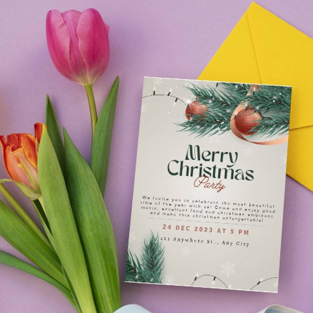 Ljusgrå & Grön Julfestinbjudan Julkort (Skapare uppladdad)