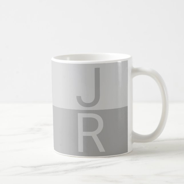 Ljusgrå och grå moderna initialer monogram kaffemugg (Höger)