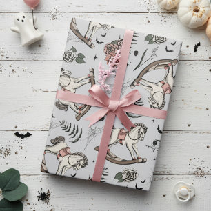 Ljusgrå och rosa gotisk gunghäst för bebisar presentpapper