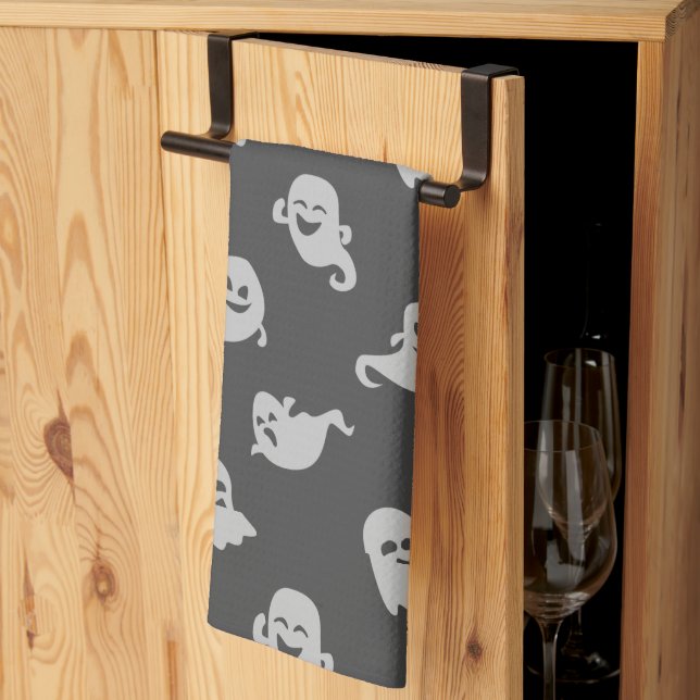 Ljusgrå spöken Mörkgrå Halloween Kökshandduk (Thirds Fold)