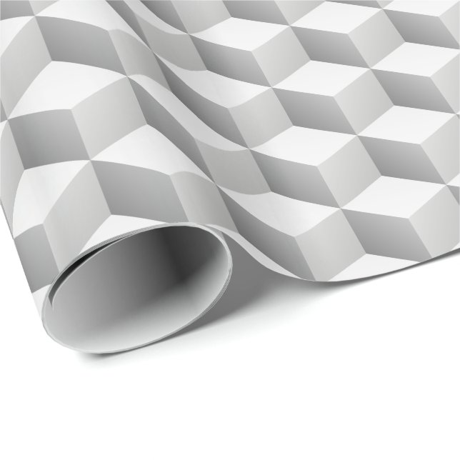 Ljusgrå vita skuggade 3D-kuber Presentpapper (Rullad Hörn)