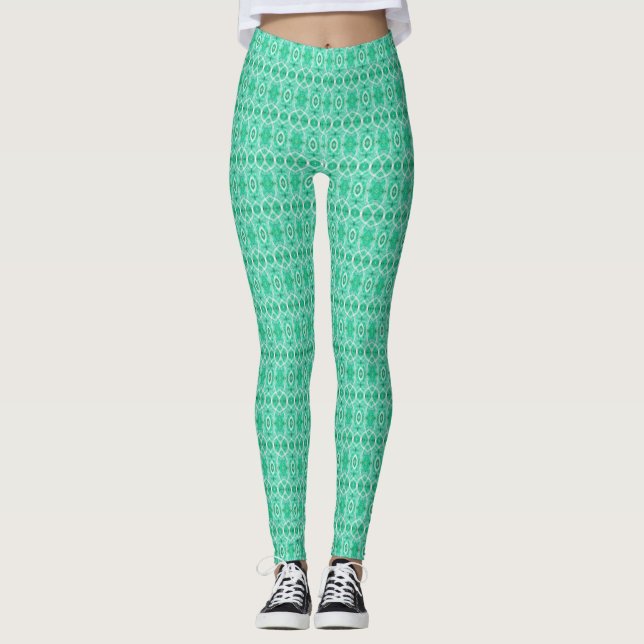 Ljusgrön Abstrakt Akvarellkonst Leggings (Framsida)